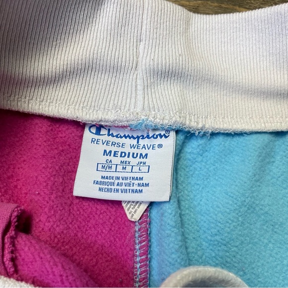 Champion Reverse Weave Cut Off Teal Pink Colorblock Sweat Shorts Adult Medium - Picture 6 of 11